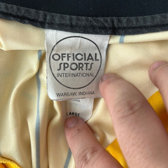 Official Sports Intl Polo Shirt Men Large Yellow Black Striped US Soccer Referee - Picture 3 of 11